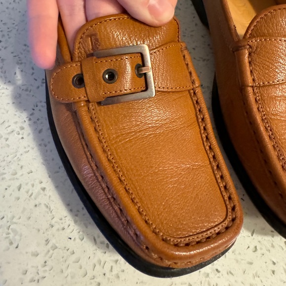 Tod’s Tan Leather Buckle Loafers Women's EU 36.5 US 6.5 Square Toe - Picture 2 of 10